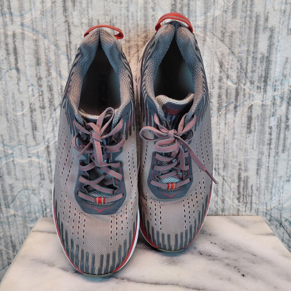 Hoka One One Clifton 5 Alloy/Steel Gray And Red Size 10 Men's - Picture 9 of 10